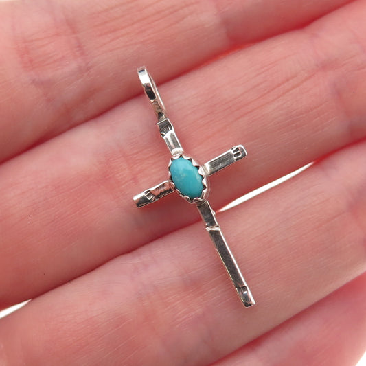 Robert Platero Navajo Old Pawn Sterling Silver Vintage Turquoise Cross Pendant