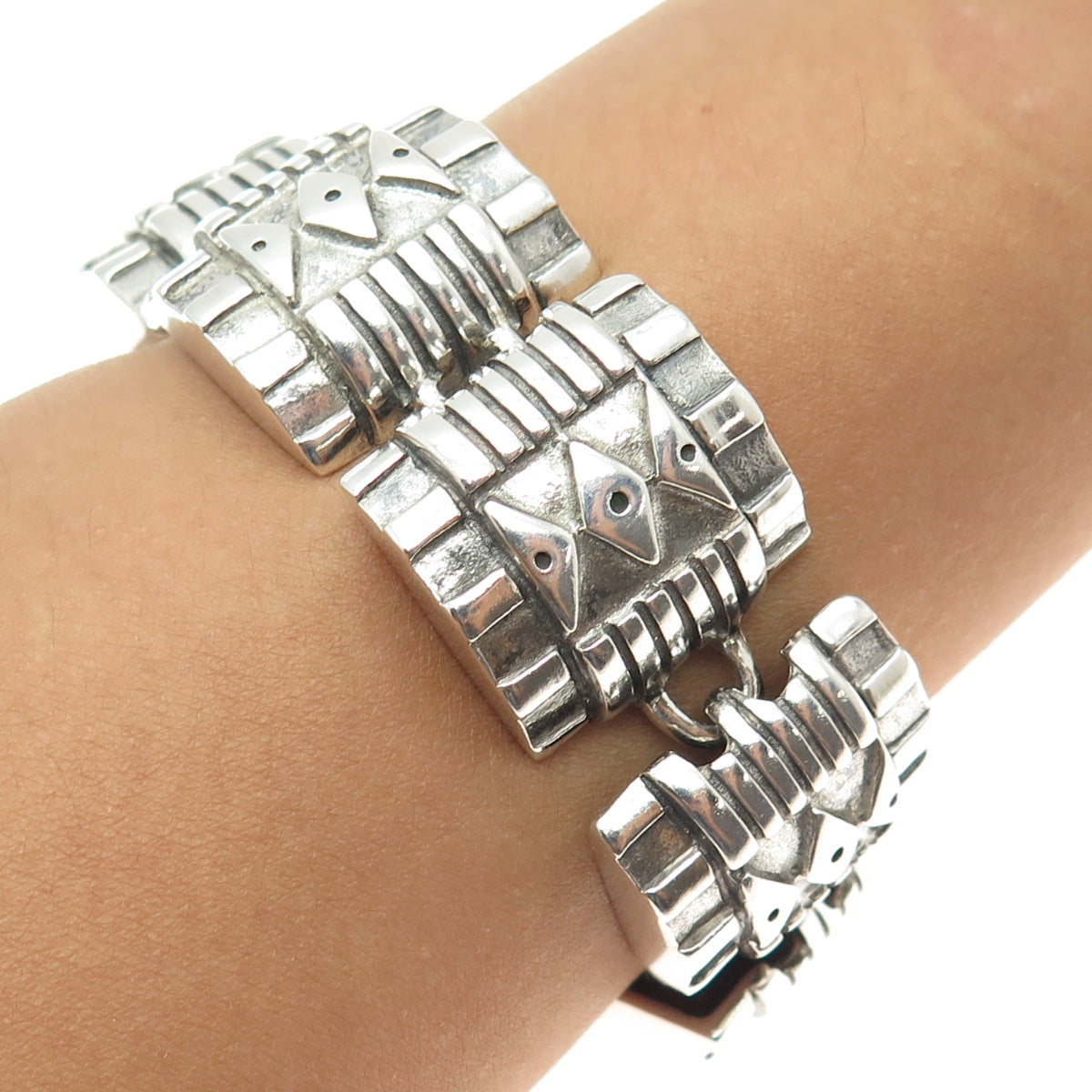 LISA JENKS 925 Sterling Silver Vintage Modenrist Solid 118.1g Bracelet 6.25"