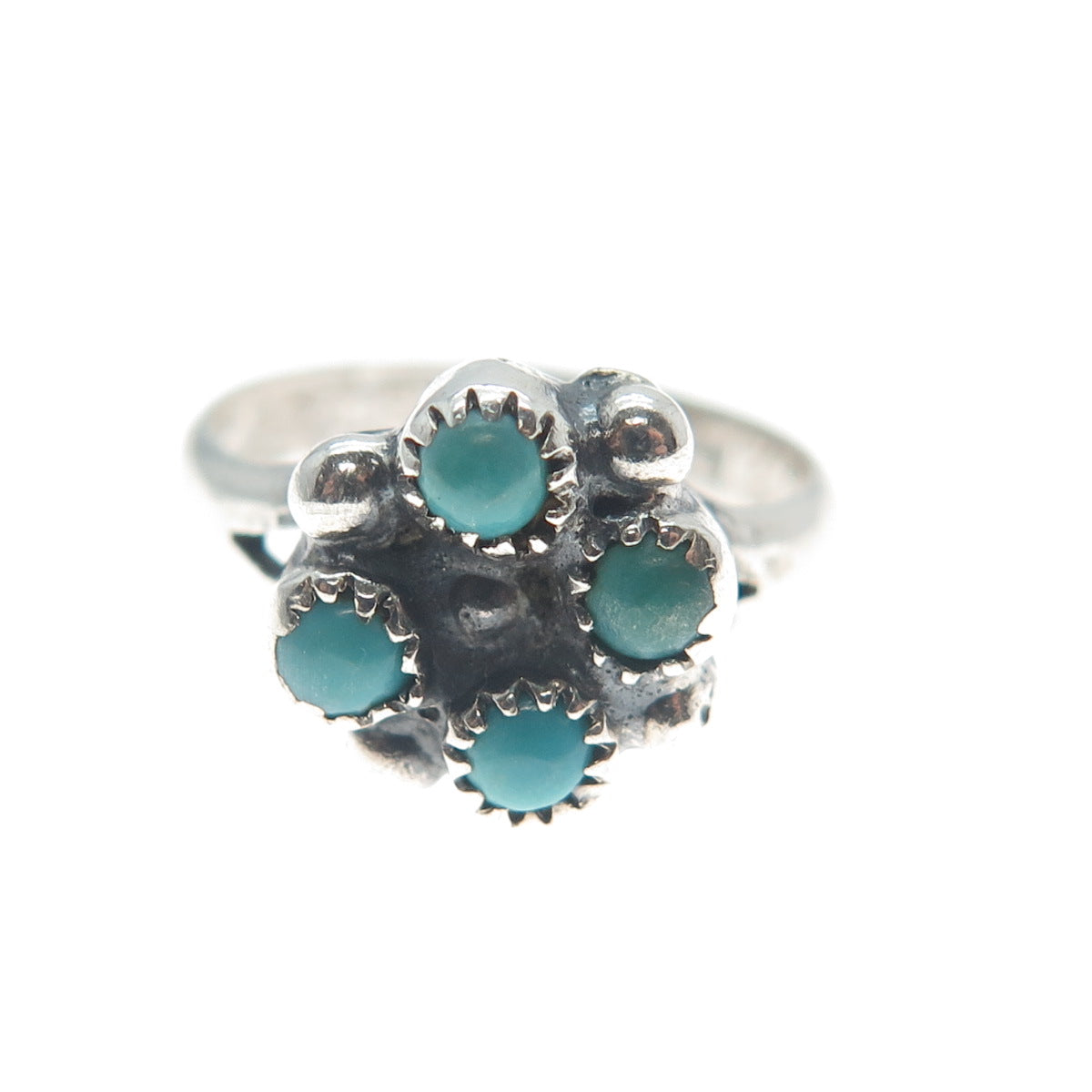 Old Pawn 925 Sterling Silver Vintage Real Turquoise Snake Eye Tribal Ring Size 3