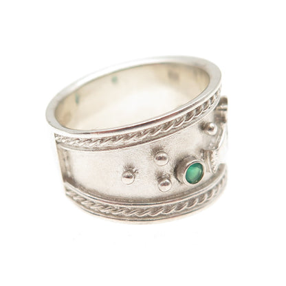 925 Sterling Vintage JB Ireland Real Green Chalcedony Claddagh Ring Size 6