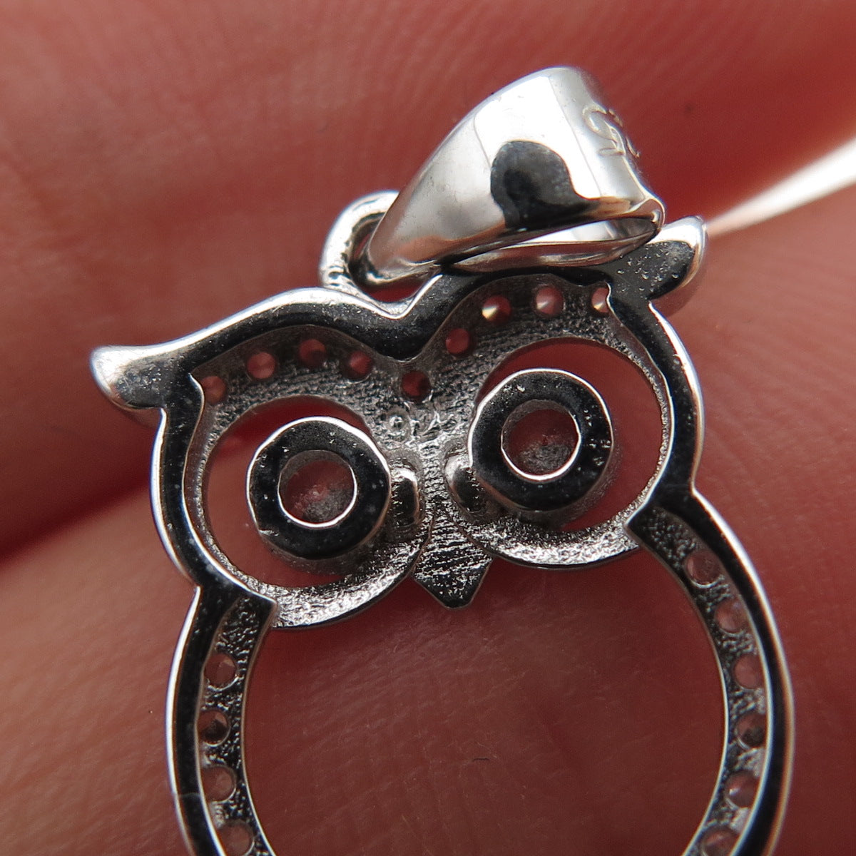 925 Sterling Silver Round-Cut C Z Owl Bird Mini Charm Pendant