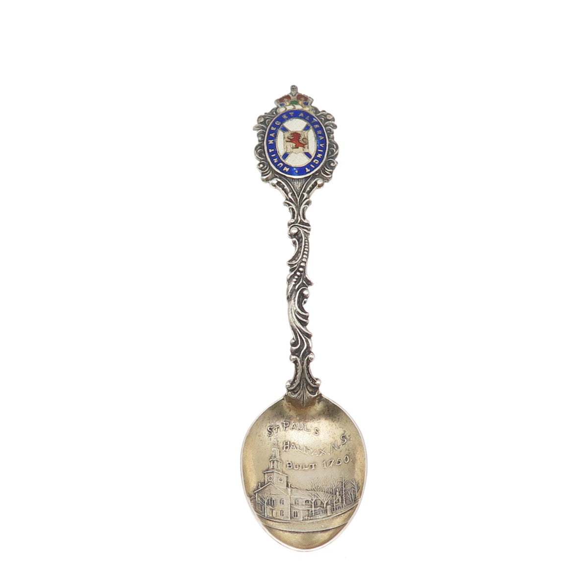 925 Sterling Antique 1901 Canada Enamel St. Paul's Church Halifax Coffee Spoon