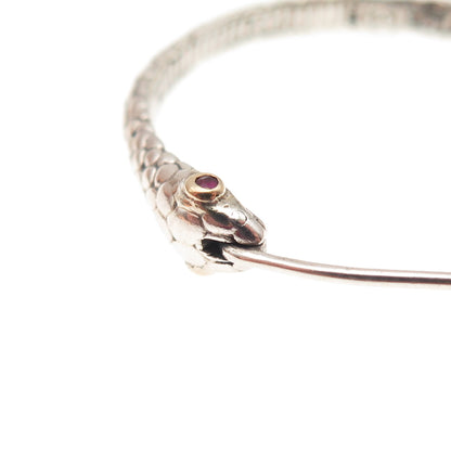 925 Sterling Silver 18K Gold Vintage Real Ruby Snake Hoop Earrings