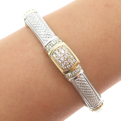JUDITH RIPKA Sterling Silver & 18K Gold Real Round-Cut Diamond Cuff Bracelet 6"