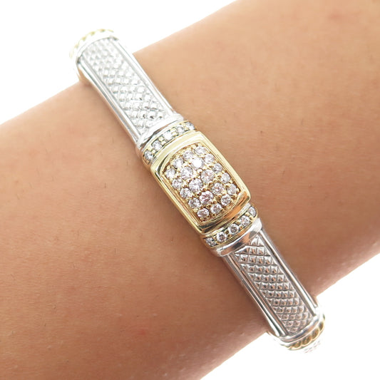JUDITH RIPKA Sterling Silver & 18K Gold Real Round-Cut Diamond Cuff Bracelet 6"