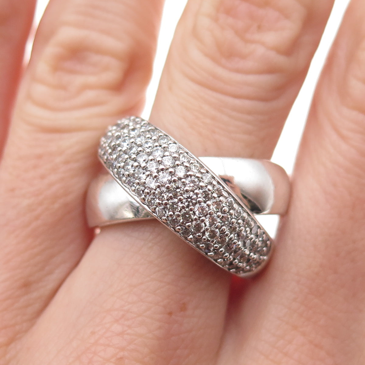 925 Sterling Silver Round-Cut C Z Crisscross Ring Size 8.25