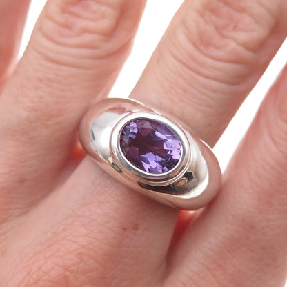 Chapal Zenray 925 Sterling Silver Vintage Real Amethyst Modernist Ring Size 9