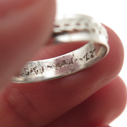 925 Sterling Silver Vintage Mexico Wheat Link Oxidized Band Ring Size 7.25
