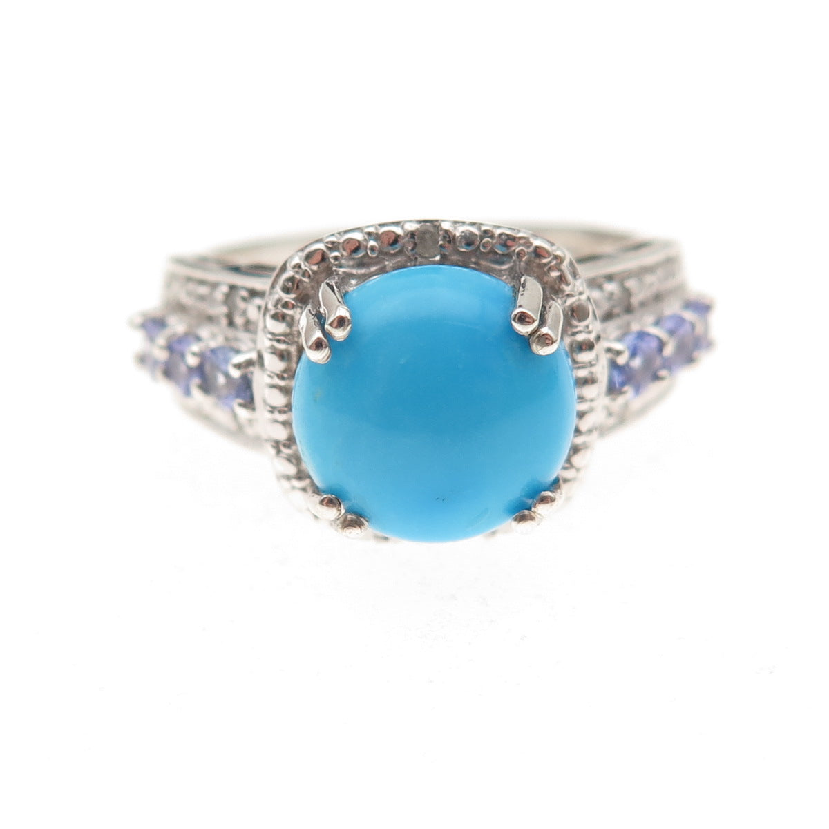 Chuck Clemency 925 Sterling Silver Real Diamond Turquoise Tanzanite Ring Size 8