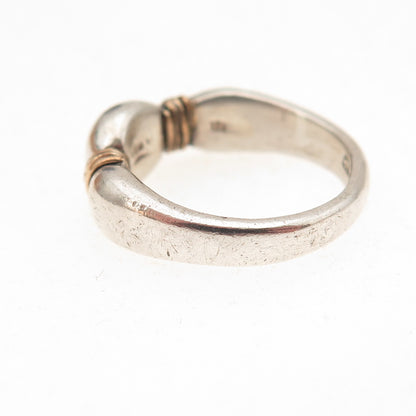 925 Sterling Silver 14K Gold Vintage Modernist Oxidized Ring Size 5