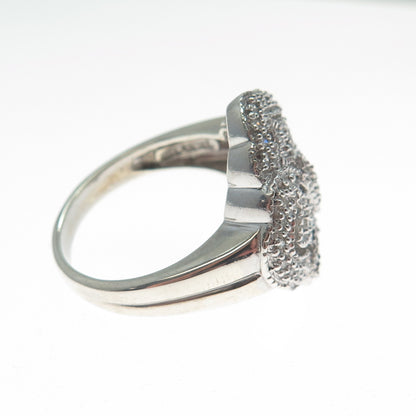 CHUCK CLEMENCY 925 Sterling Silver Real Diamond Cross Sparkle Ring Size 9.25