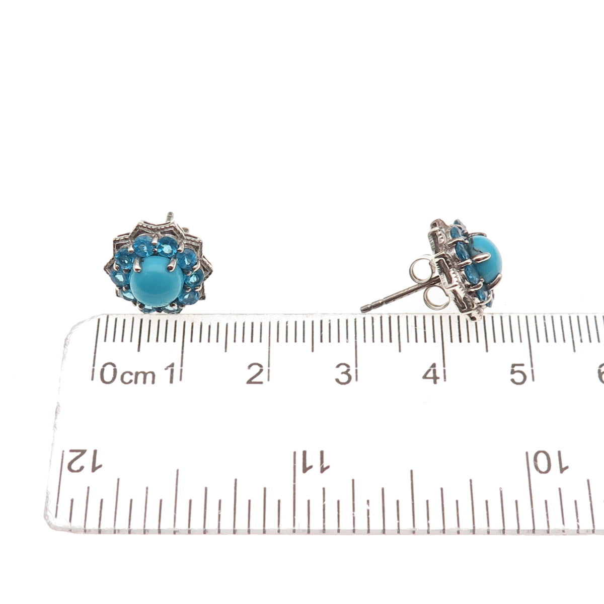 D'Joy 925 Sterling Silver Real Sleeping Beauty Turquoise & Apatite Stud Earrings