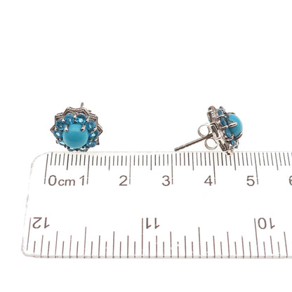 D'Joy 925 Sterling Silver Real Sleeping Beauty Turquoise & Apatite Stud Earrings