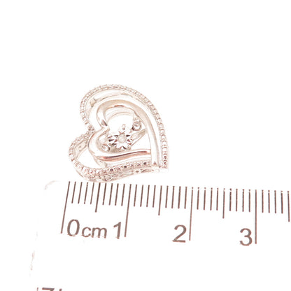 Sai 925 Sterling Silver Real Round-Cut Diamond Heart Slide Charm Pendant