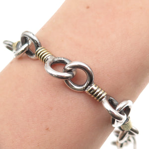 925 Sterling Silver 2-Tone Vintage Modernist Key Link Bracelet 7"