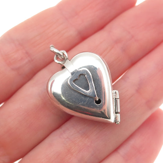 925 Sterling Silver Antique Art Deco Chatelaine Heart Locket Charm Pendant