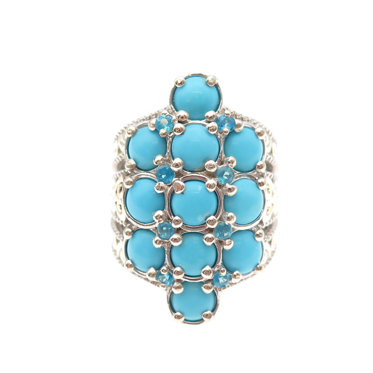Chuck Clemency 925 Sterling Silver 2-Tone Real Turquoise Apatite Ring Size 5.25