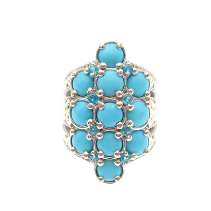 Chuck Clemency 925 Sterling Silver 2-Tone Real Turquoise Apatite Ring Size 5.25