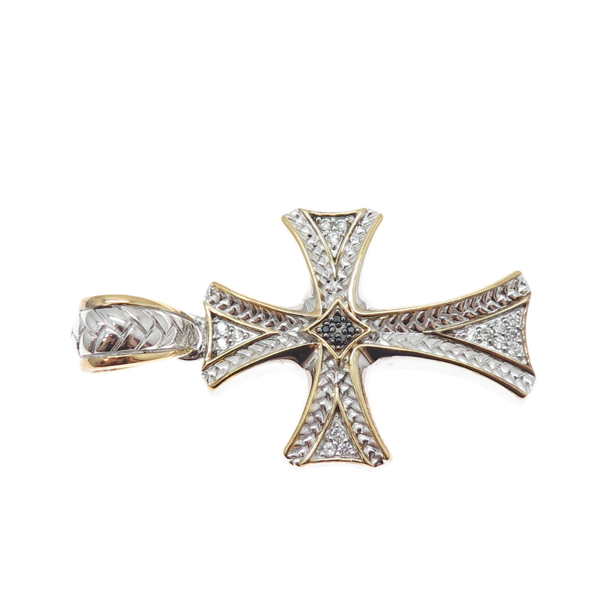 CHAPAL ZENRAY 925 Sterling 2-Tone Real Black Diamond & White Topaz Cross Pendant