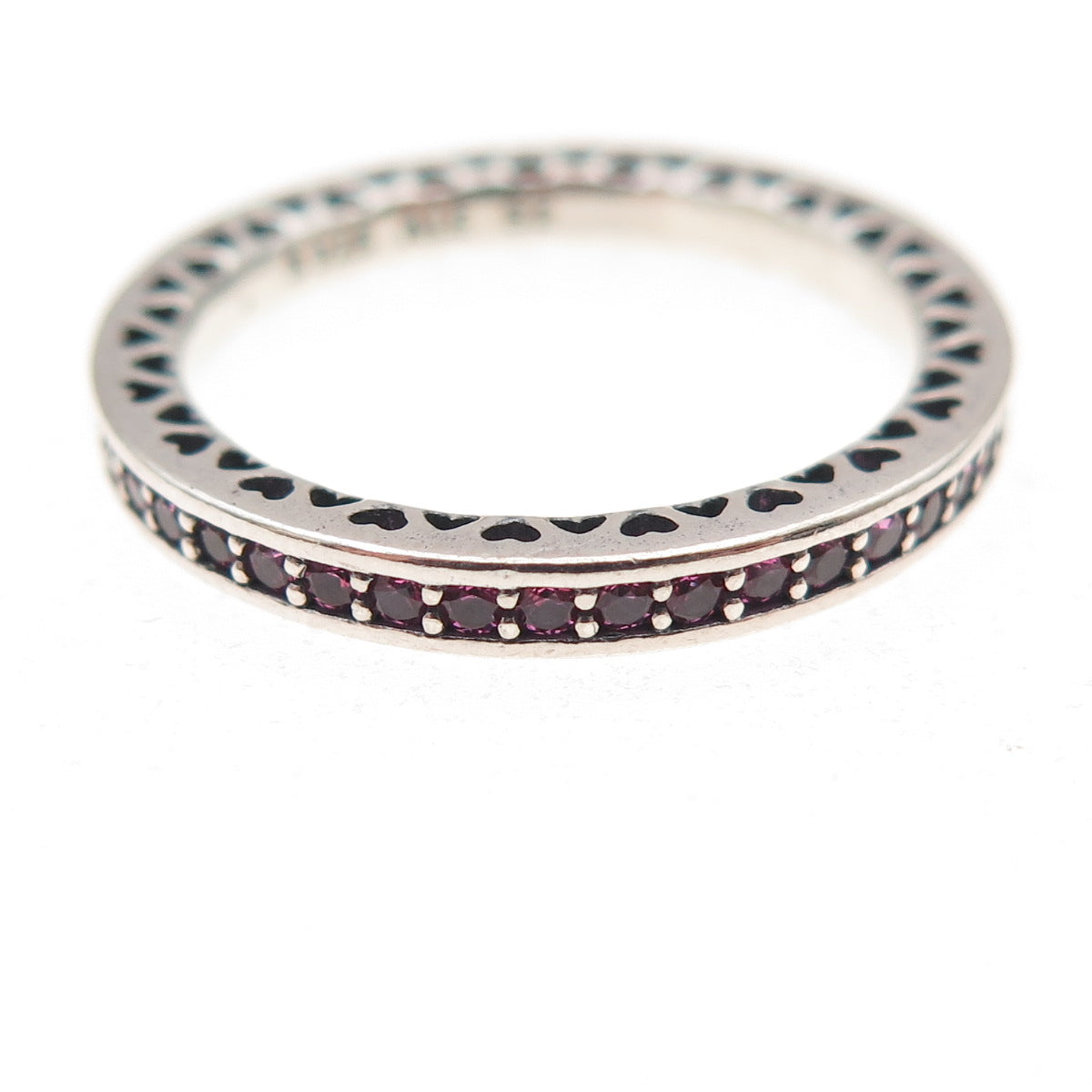 Pandora 925 Sterling Silver Enamel & Pink C Z Radiant Hearts Band Ring Size 6.25