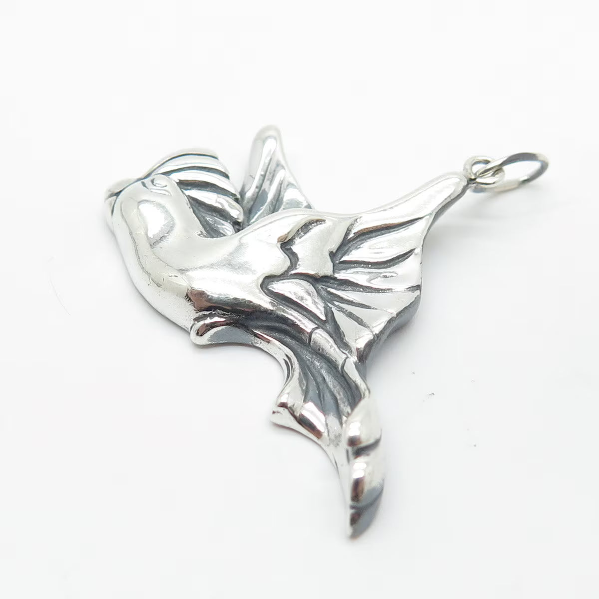 925 Sterling Silver Vintage Flying Parrot Bird Pendant