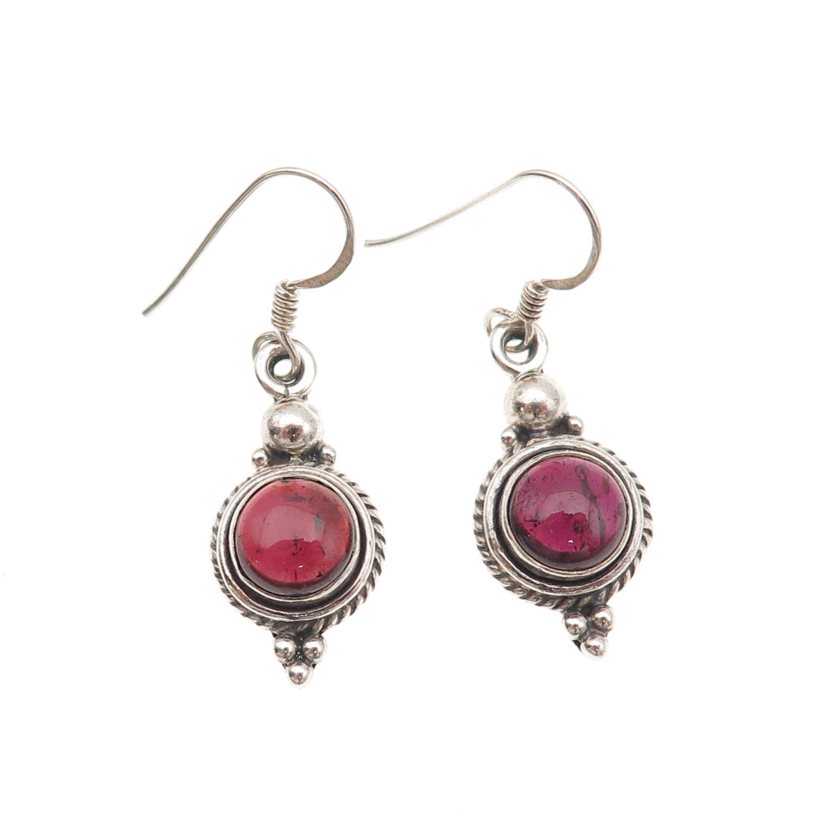 925 Sterling Silver Vintage Real Red Garnet Beaded Dangle Earrings