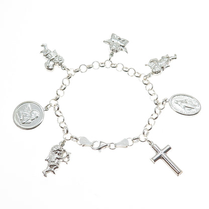 CHARLES WINSTON Sterling Silver Vintage Italy Religious Charms Bracelet 6.75"