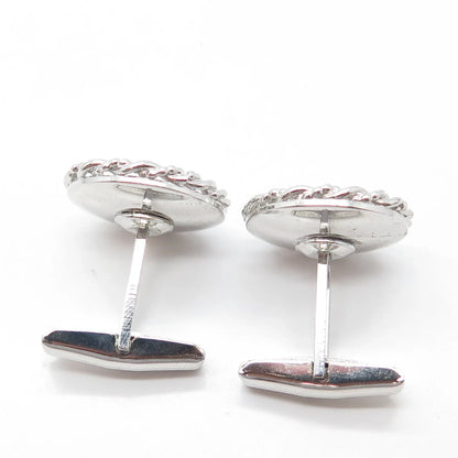 925 Sterling Silver Vintage Real Cabochon Sapphire Gem Swirl Round Cufflinks