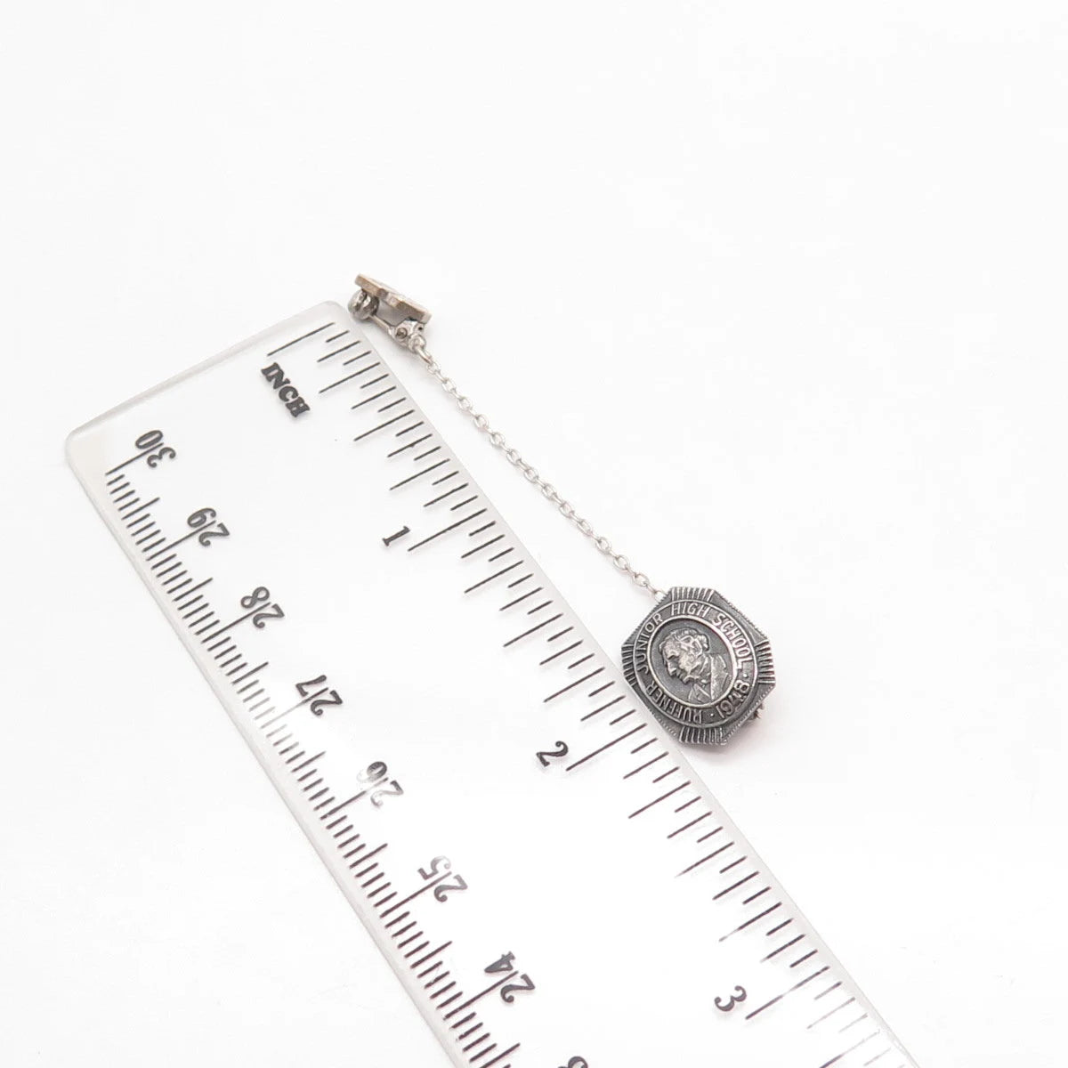 925 Sterling Silver Vintage W.C.S. Co. Ruiiner High School Pin Brooch w/ Chain