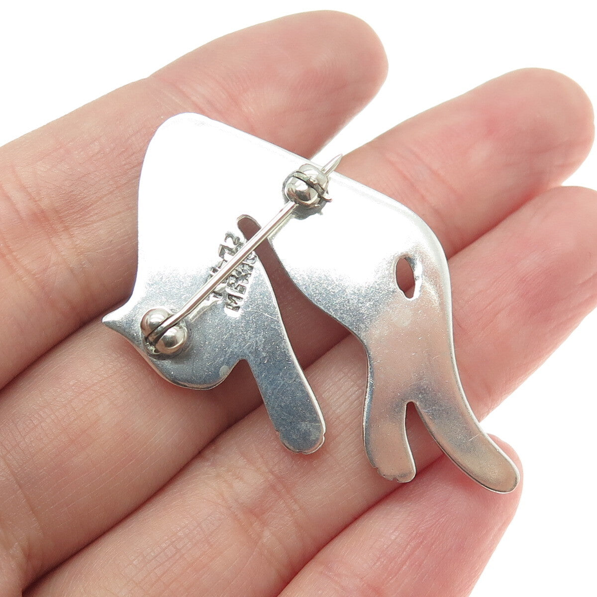 925 Sterling Silver Vintage Mexico Modernist Cat Pin Brooch