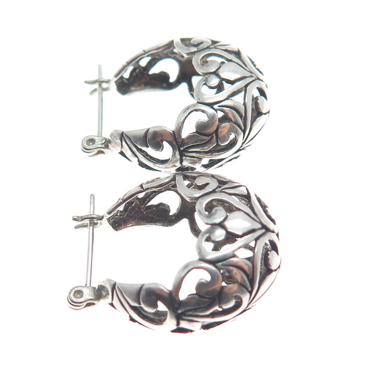 JEZLAINE 925 Sterling Silver Vintage Oxidized Ornate Heart Hoop Earrings
