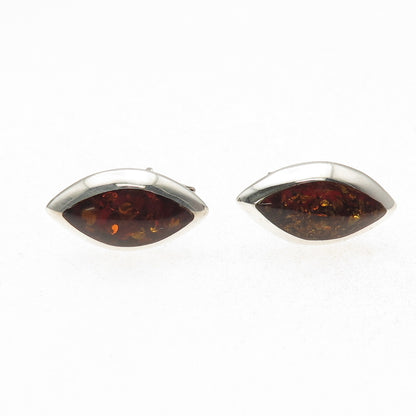 925 Sterling Silver Vintage Poland Real Amber Modernist Cufflinks