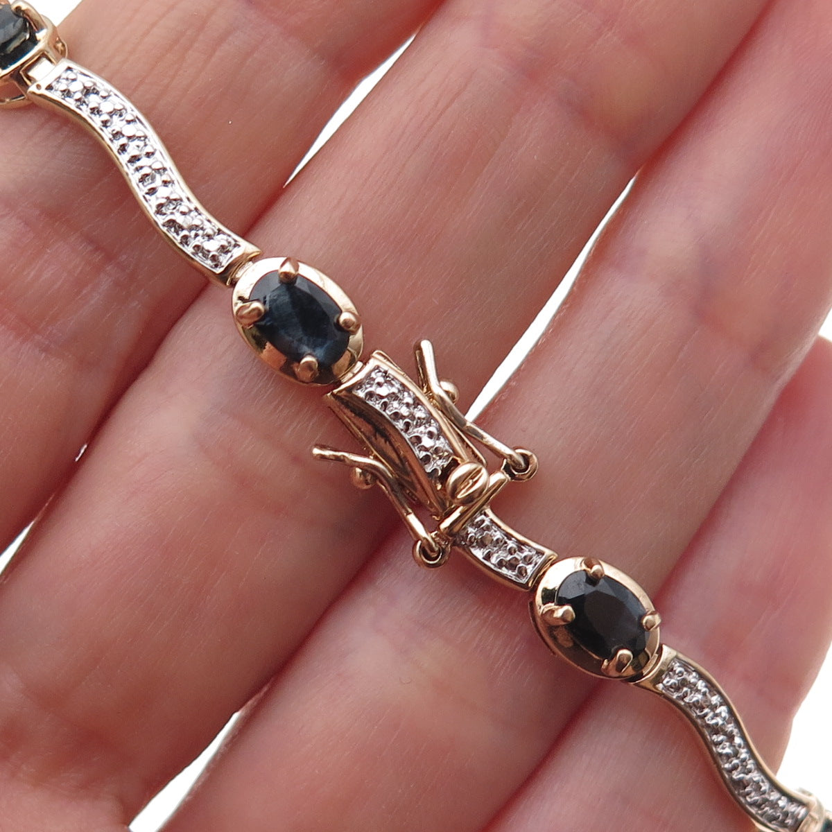 Ross Simons Sterling Silver Gold Plated Real Diamond & Sapphire Bracelet 7.25"