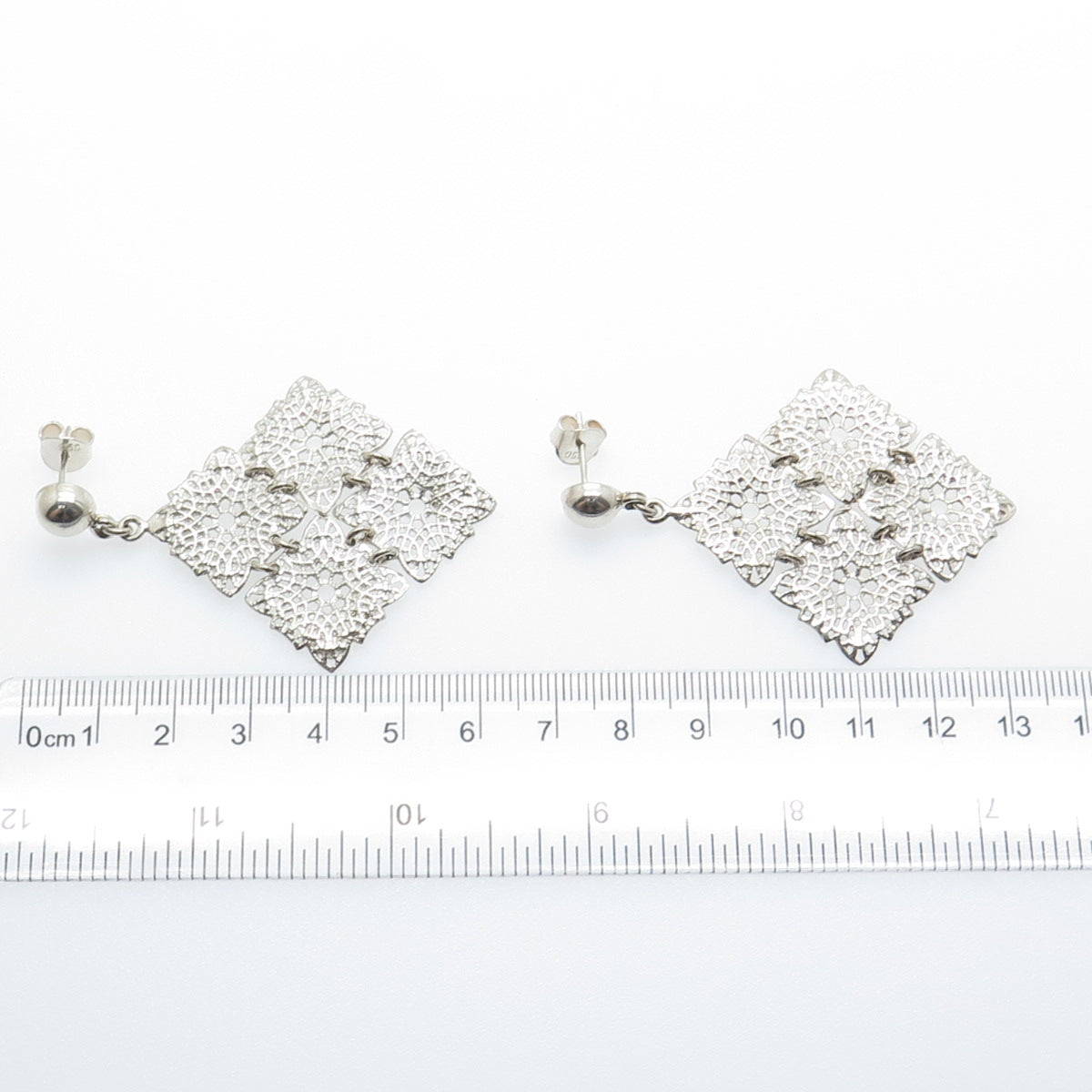 950 Silver Vintage Modernist Floral Dangle Earrings