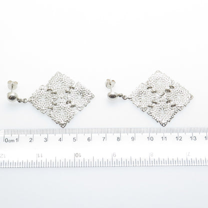 950 Silver Vintage Modernist Floral Dangle Earrings