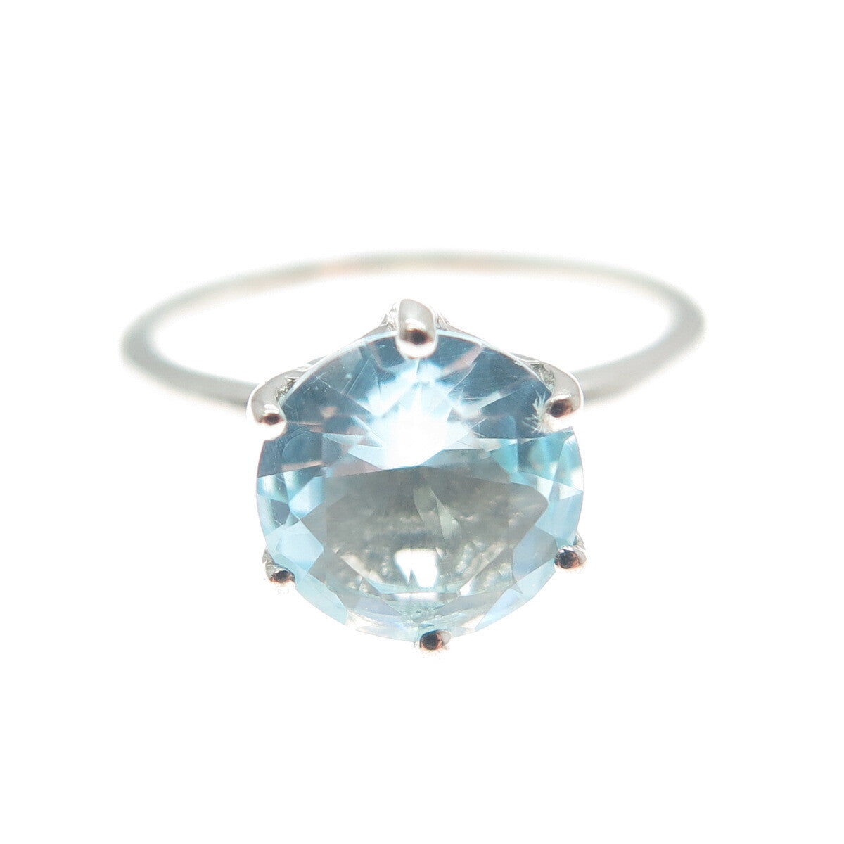 DAZZLERS 925 Sterling Silver Round-Cut Nano Blue Topaz Ring Size 5.25