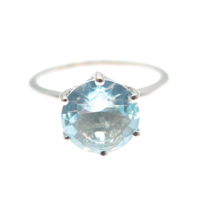 DAZZLERS 925 Sterling Silver Round-Cut Nano Blue Topaz Ring Size 5.25