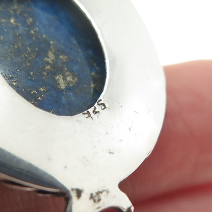 925 Sterling Silver Vintage Real Cabochon Lapis Lazuli Roped Oxidized Pendant