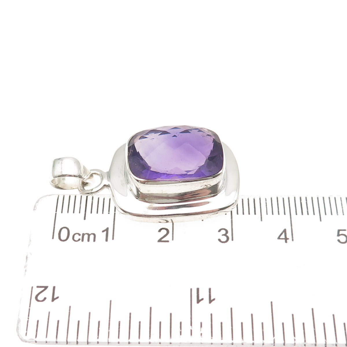 925 Sterling Silver Vintage Real Cushion-Cut Amethyst Charm Pendant
