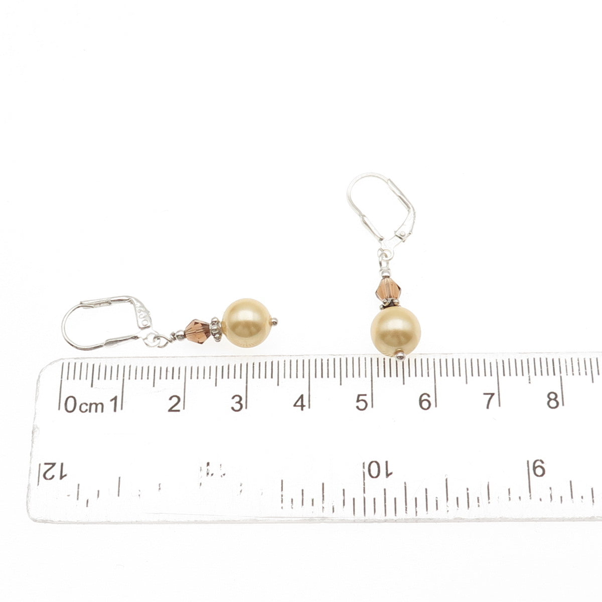 925 Sterling Silver Vintage Real Smoky Quartz & Faux Pearl Dangle Earrings