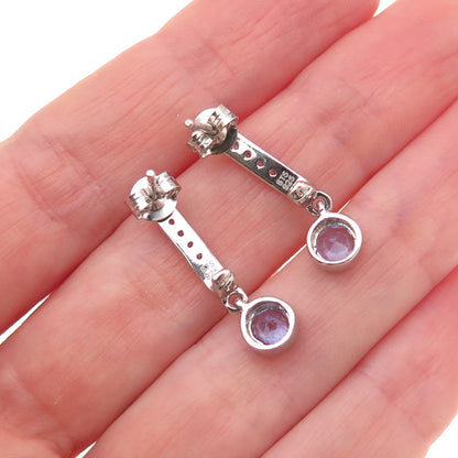 Chuck Clemency 925 Sterling Silver Real Tanzanite Bar Dangle Earrings