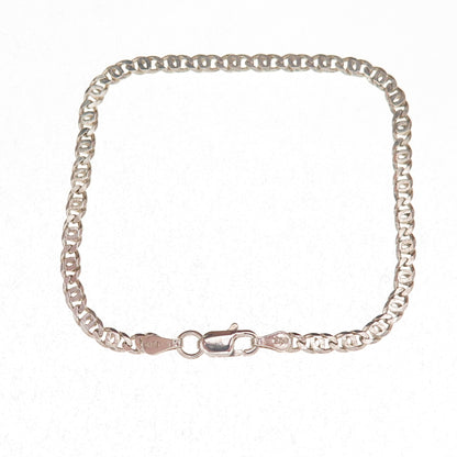925 Sterling Silver Vintage Italy Anchor Mariner Link Bracelet 7"