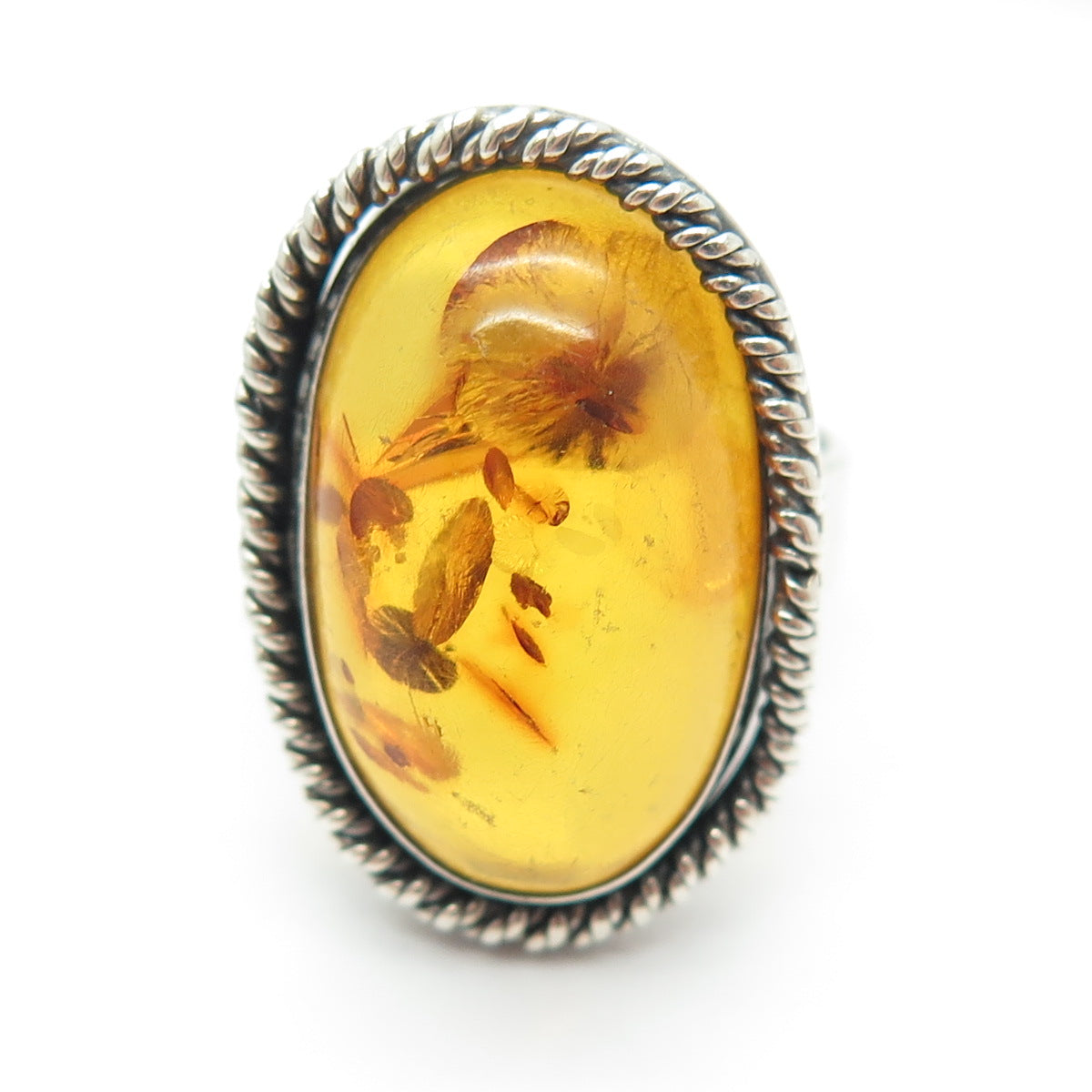 925 Sterling Silver Vintage Real Baltic Amber Modernist Ring Size 11