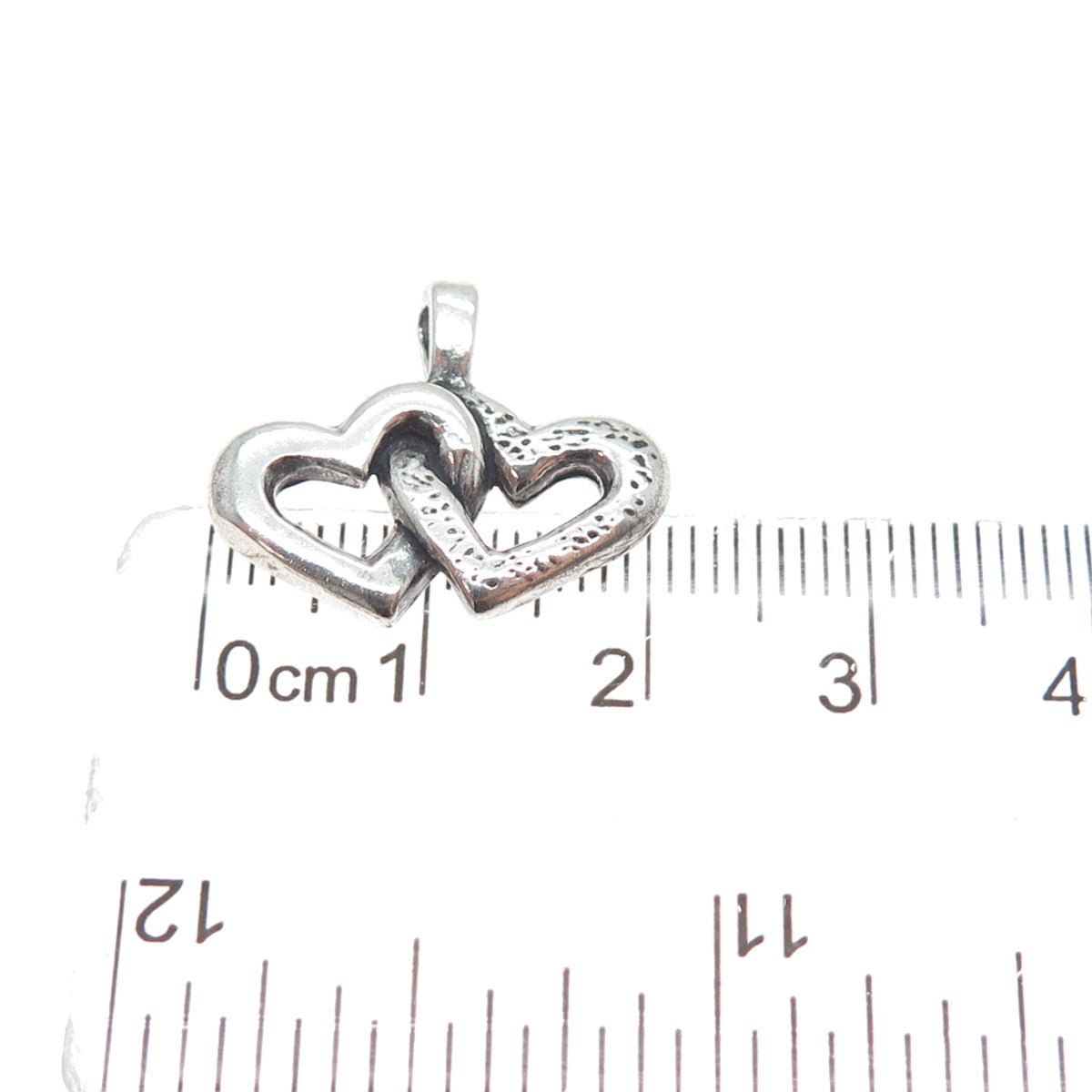 925 Sterling Silver Vintage Interlocked Couple Heart Oxidized Mini Charm Pendant