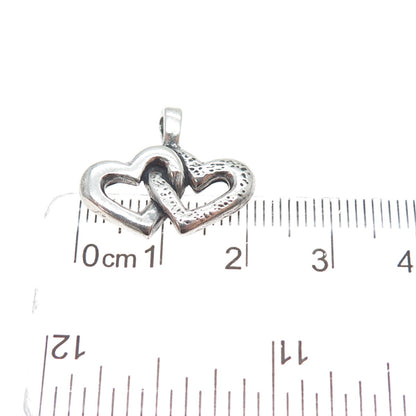 925 Sterling Silver Vintage Interlocked Couple Heart Oxidized Mini Charm Pendant