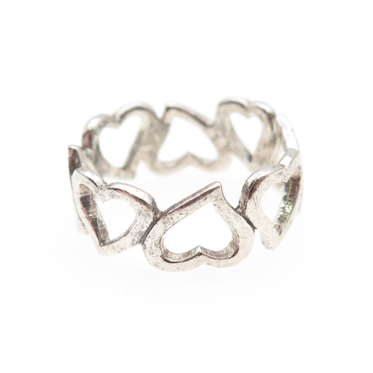 925 Sterling Silver Vintage Open Heart All Around Ring Size 8