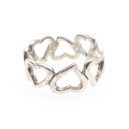 925 Sterling Silver Vintage Open Heart All Around Ring Size 8