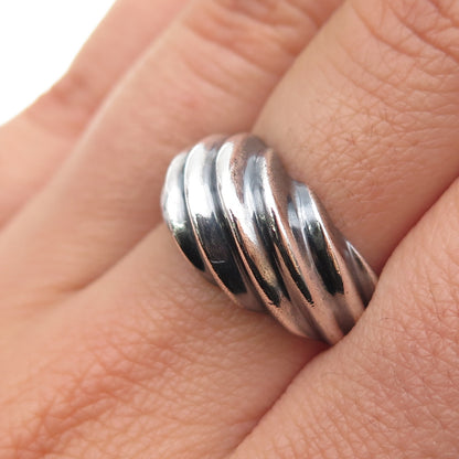 925 Sterling Silver Vintage Modernist Ribbed Oxidized Band Ring Size 7