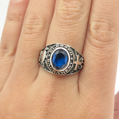 925 Sterling Silver Lab-Created Sapphire 2010 Blessed Sacrament Ring Size 9.25