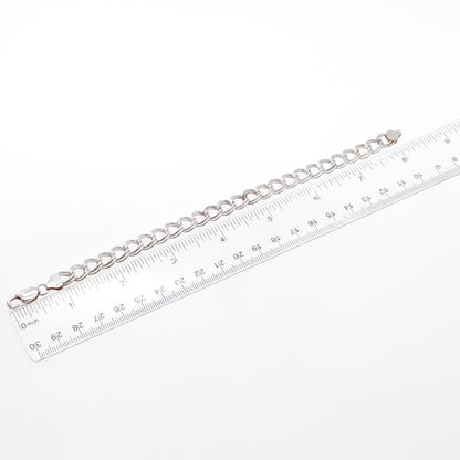 925 Sterling Silver Vintage Italy Double Curb Link Bracelet 8"